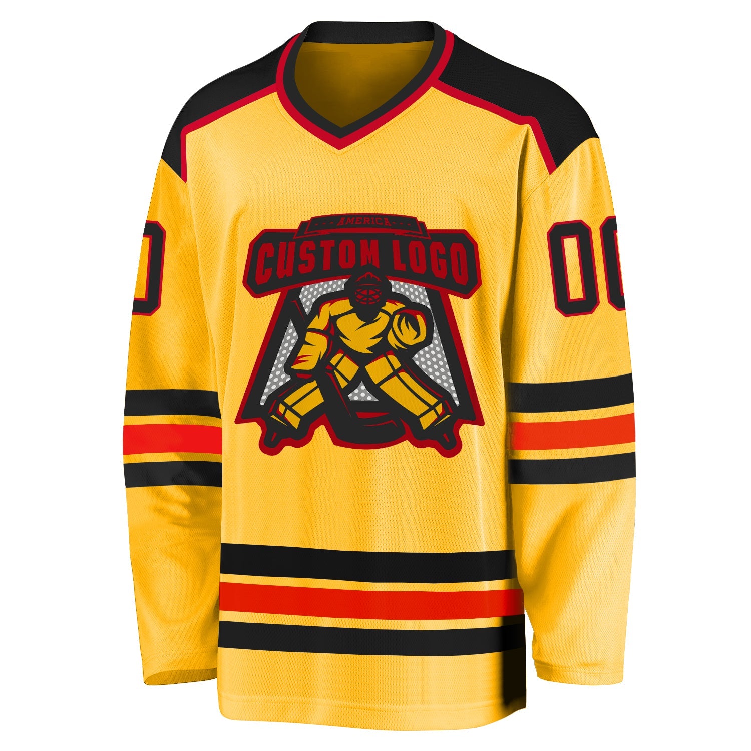 Custom Gold Black-Red Hockey Jersey view 2