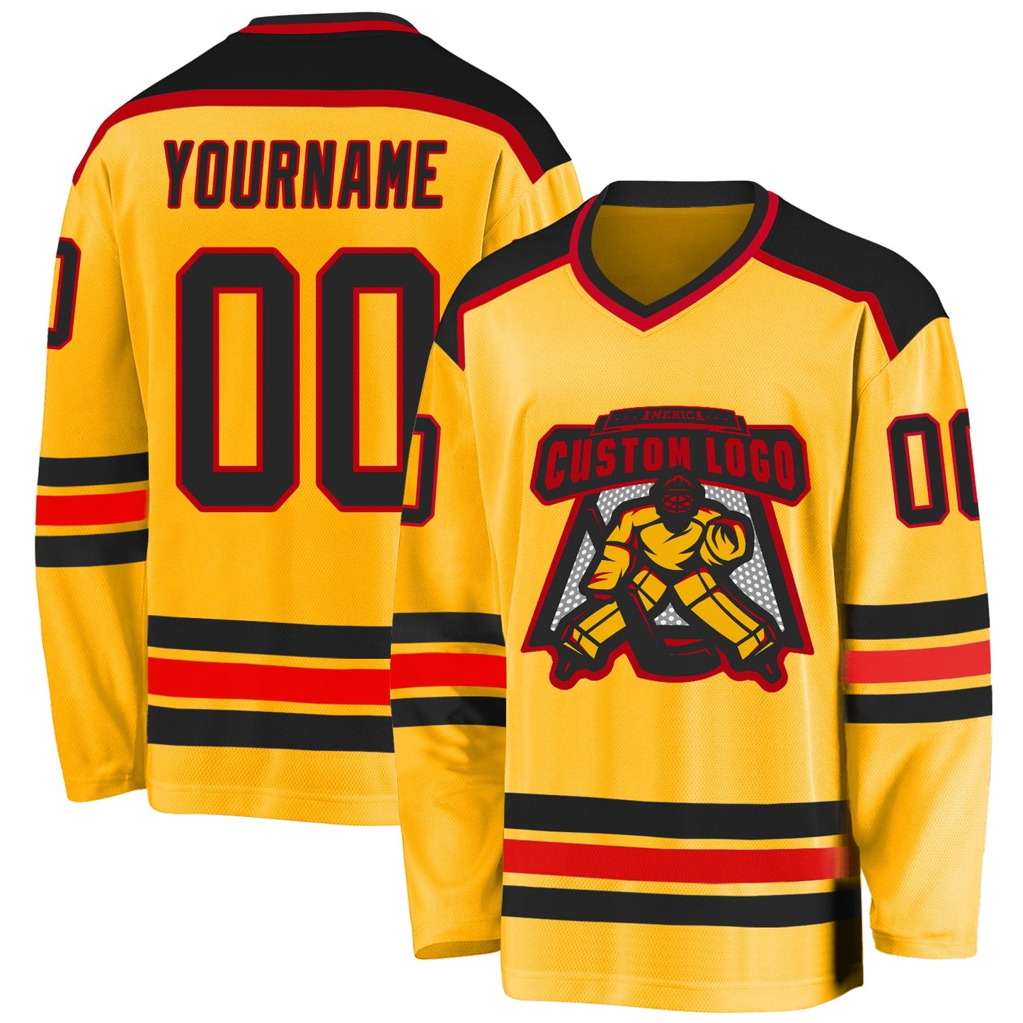Custom Gold Black-Red Hockey Jersey - Main View
