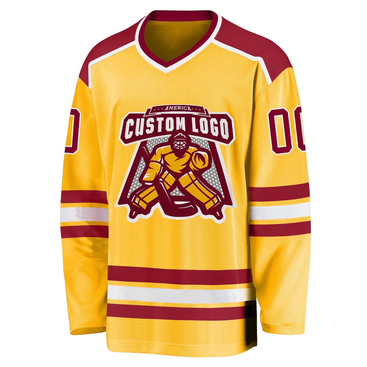 Custom Gold Maroon-White Hockey Jersey view 2
