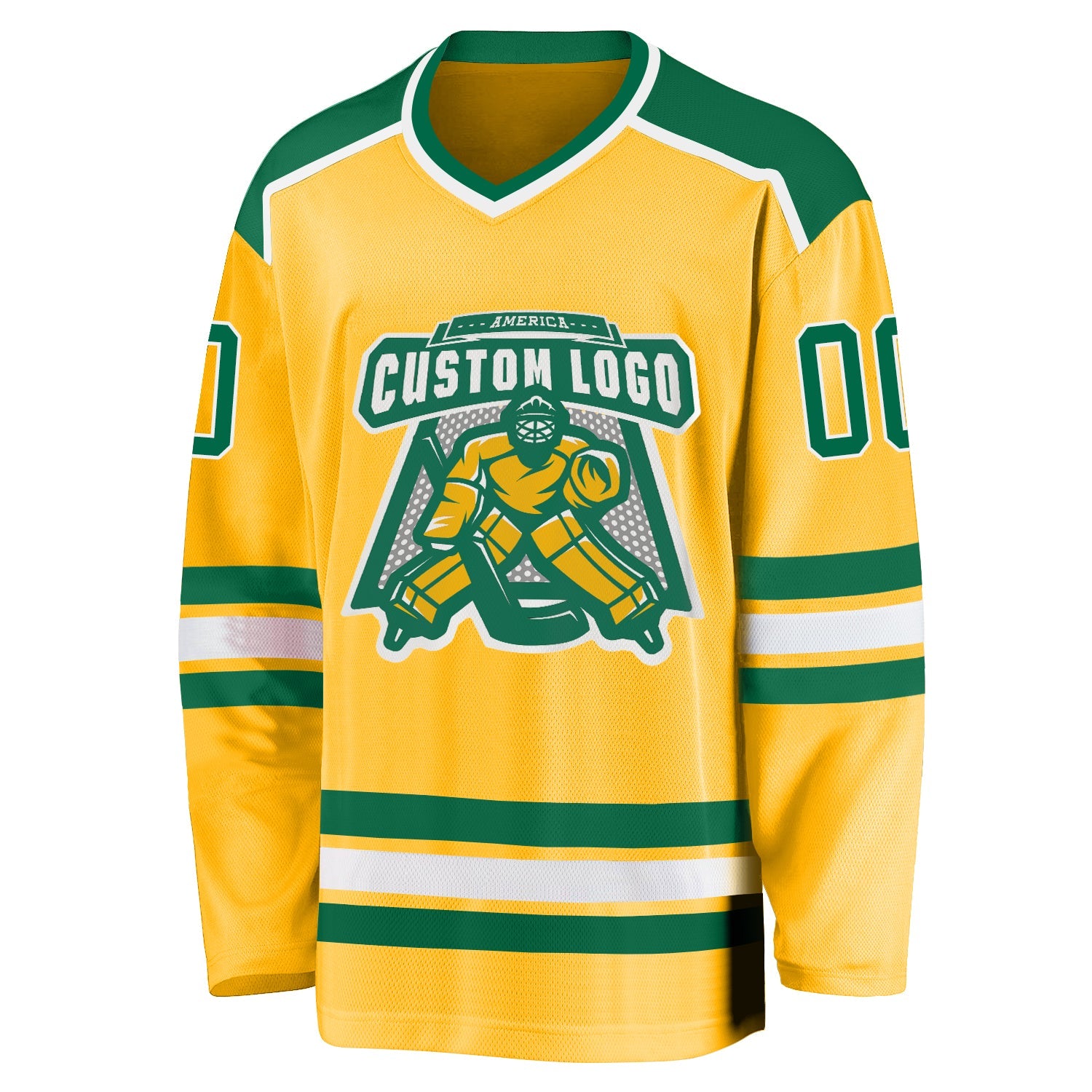 Custom Gold Kelly Green-White Hockey Jersey view 2