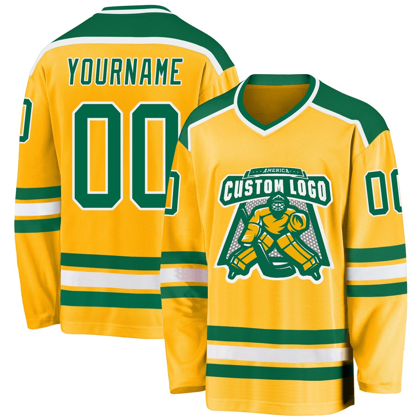 Custom Gold Kelly Green-White Hockey Jersey - Main View