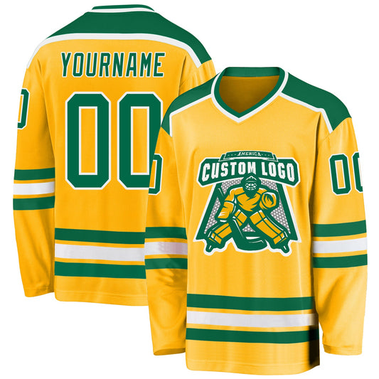 Custom Gold Kelly Green-White Hockey Jersey - Main View