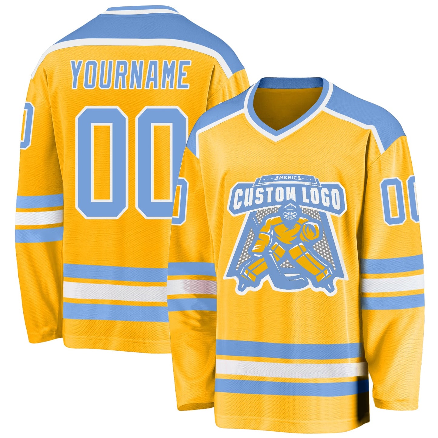 Custom Gold Light Blue-White Hockey Jersey - Main View