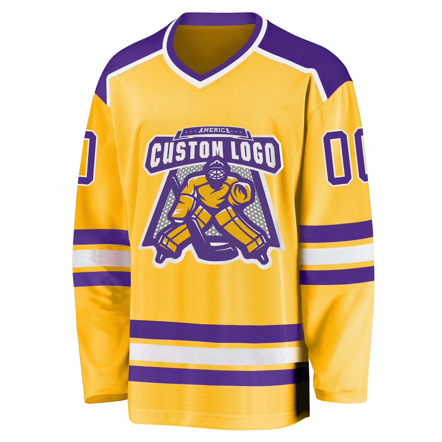 Custom Gold Purple-White Hockey Jersey view 2