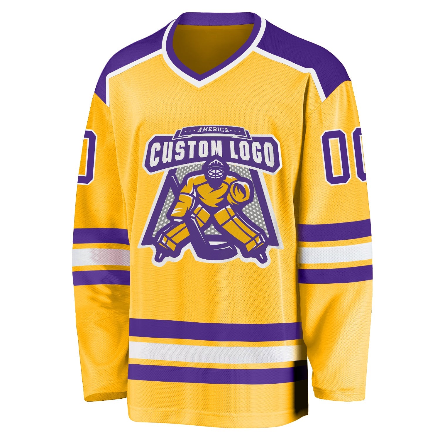 Custom Gold Purple-White Hockey Jersey view 2