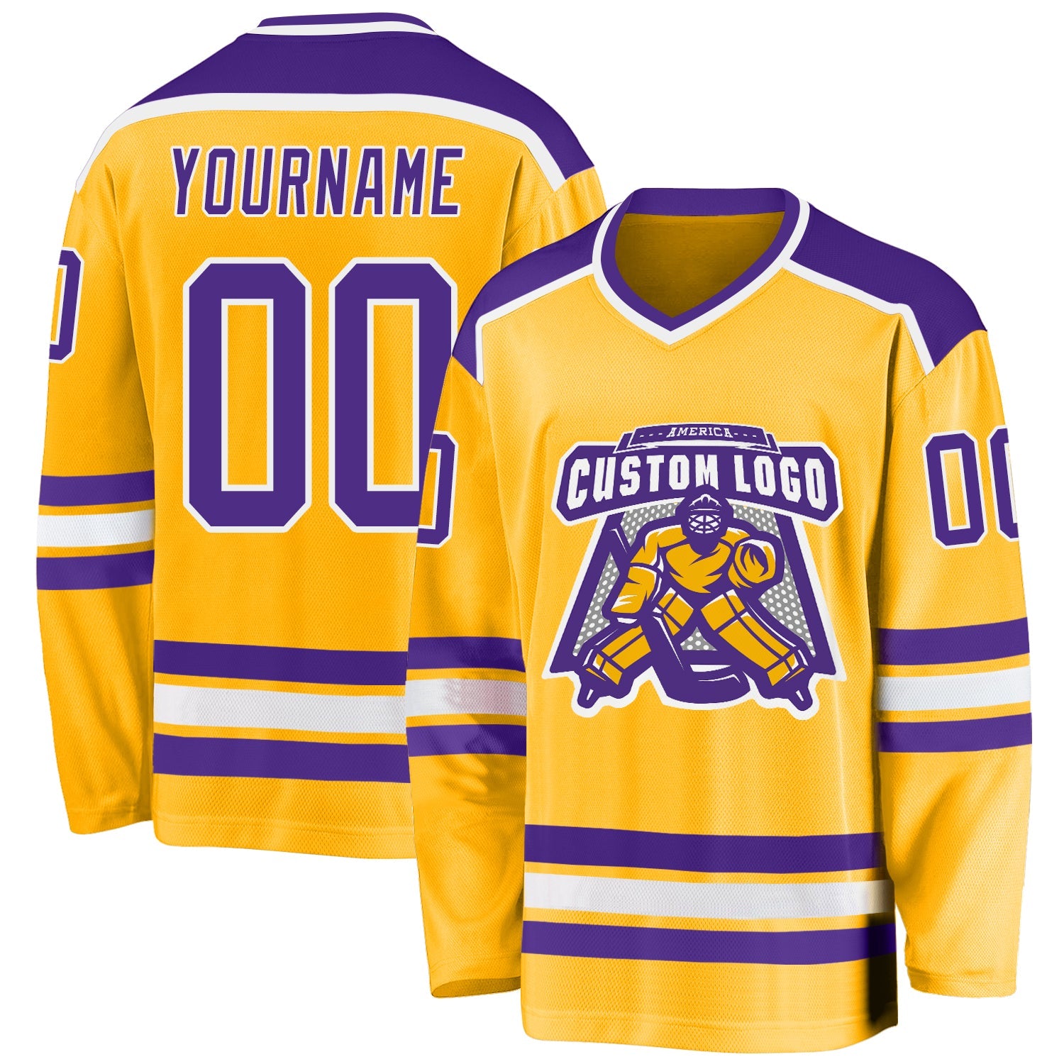Custom Gold Purple-White Hockey Jersey - Main View