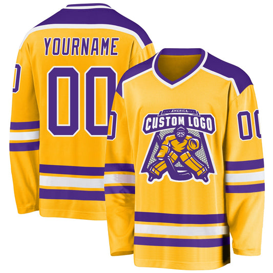 Custom Gold Purple-White Hockey Jersey - Main View