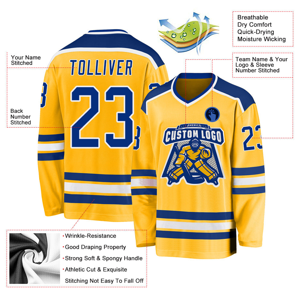 Custom Gold Royal-White Hockey Jersey view 3