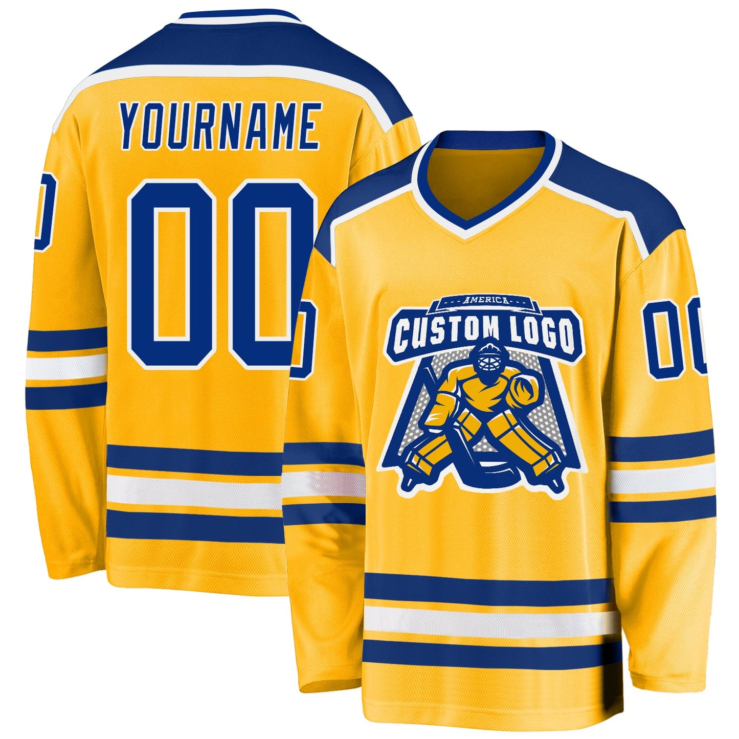 Custom Gold Royal-White Hockey Jersey - Main View