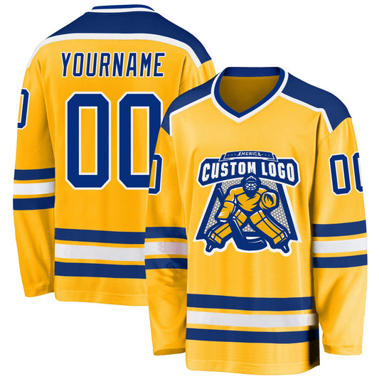 Custom Gold Royal-White Hockey Jersey - Main View