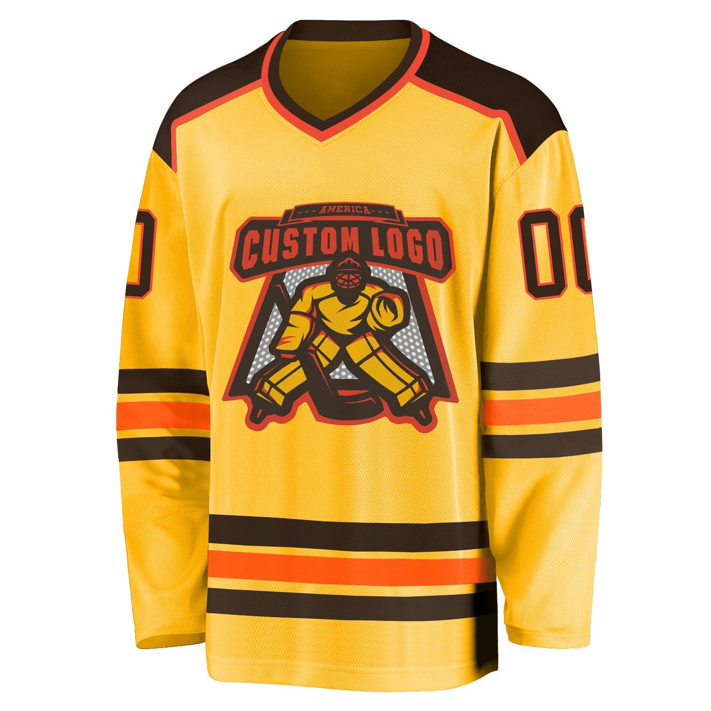 Custom Gold Brown-Orange Hockey Jersey view 2