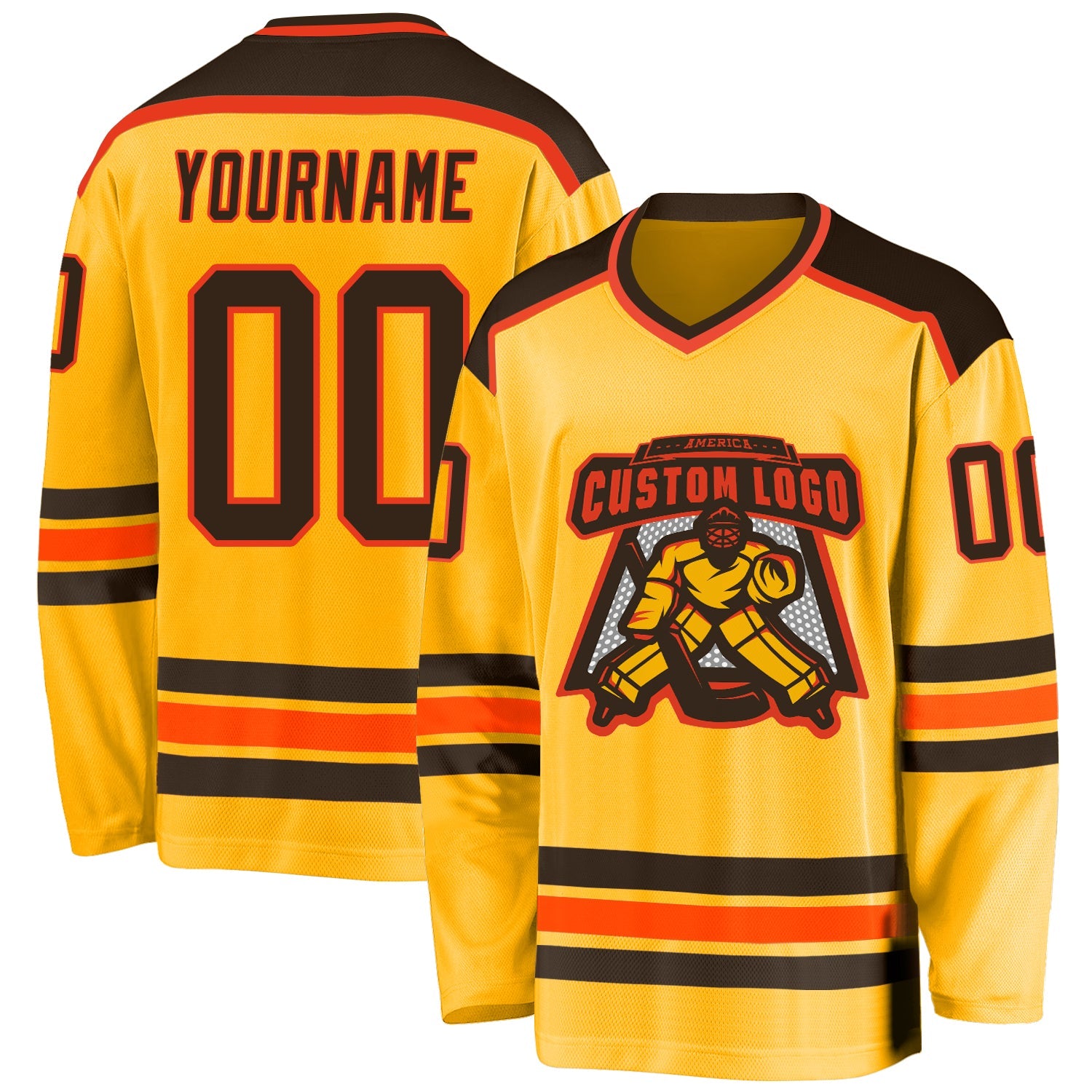 Custom Gold Brown-Orange Hockey Jersey - Main View