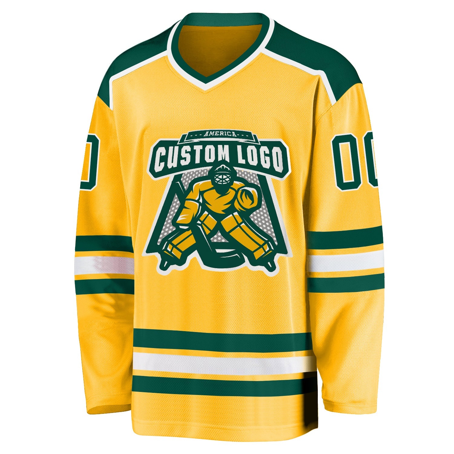 Custom Gold Green-White Hockey Jersey view 2