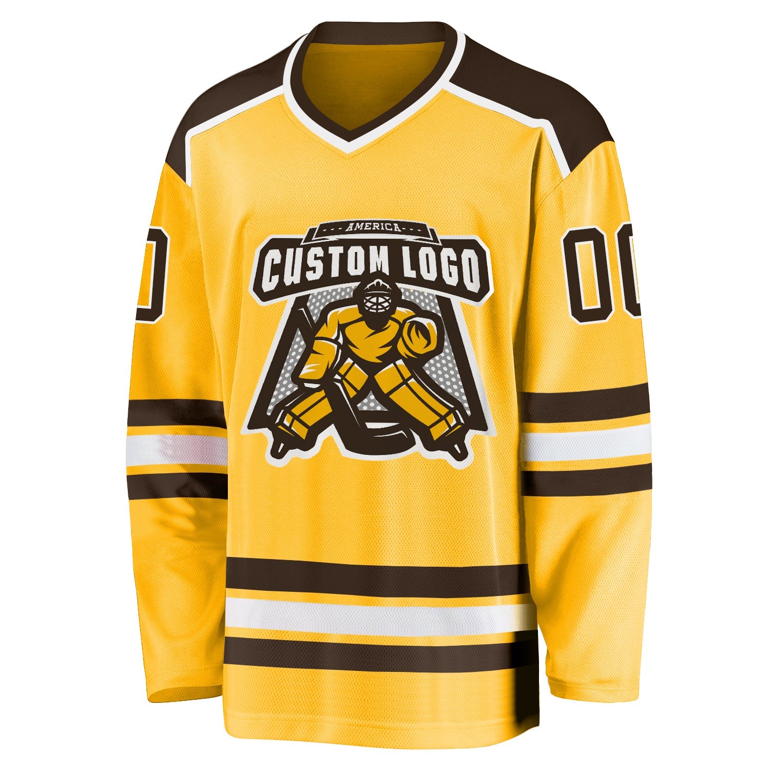 Custom Gold Brown-White Hockey Jersey view 2