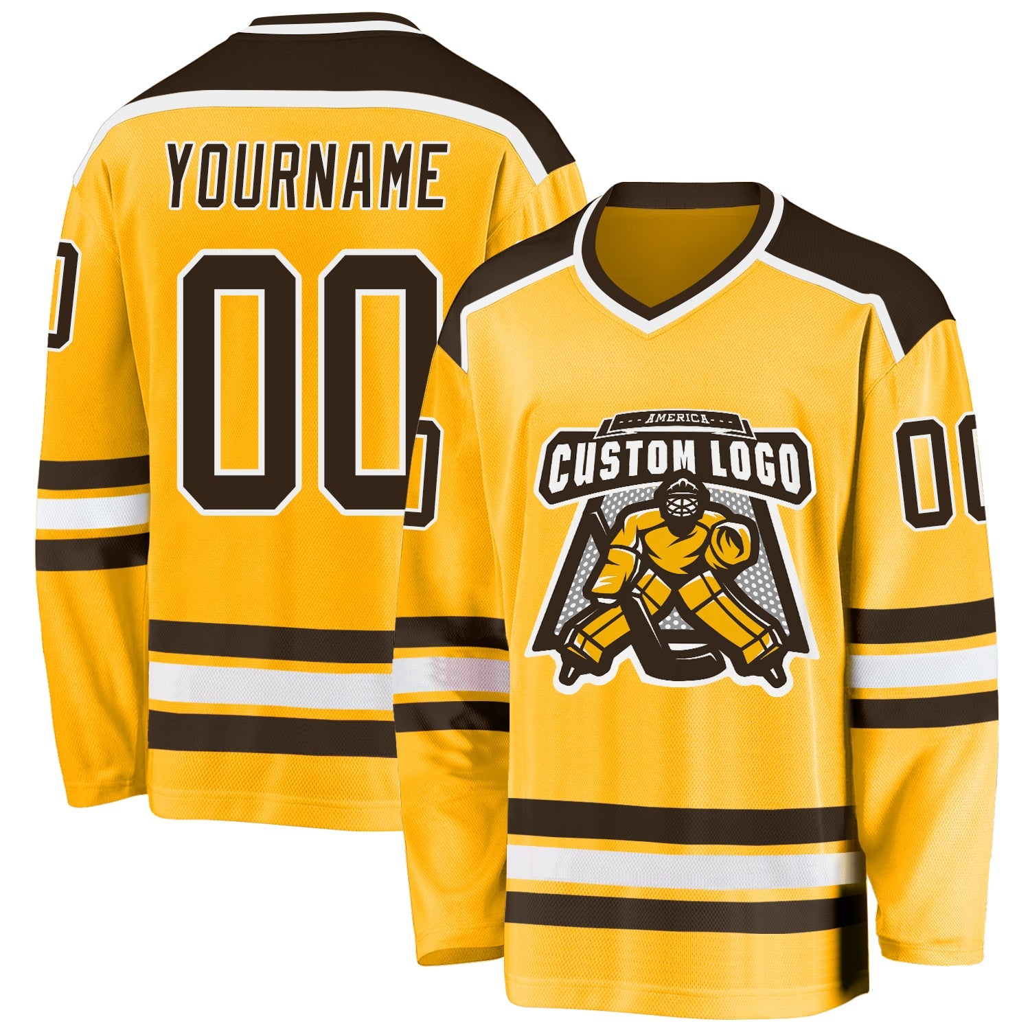 Custom Gold Brown-White Hockey Jersey - Main View