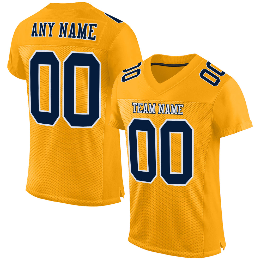 Custom Gold Navy-White Mesh Authentic Football Jersey - Main View