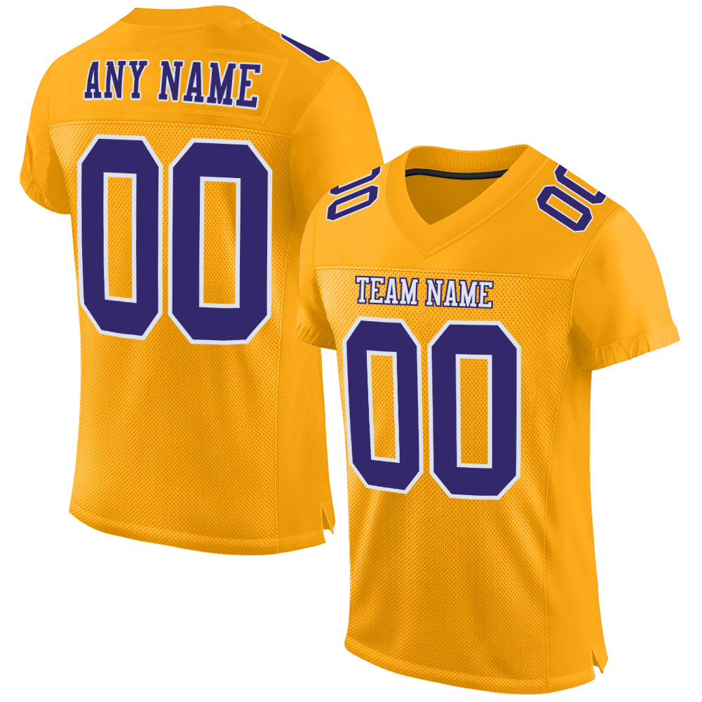 Custom Gold Purple-White Mesh Authentic Football Jersey - Main View