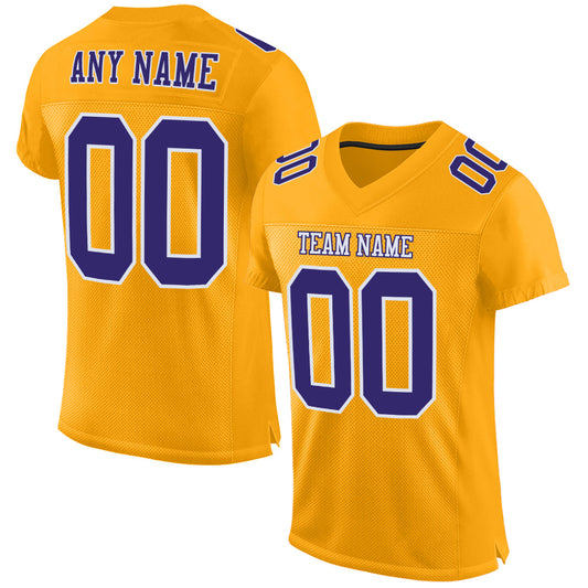 Custom Gold Purple-White Mesh Authentic Football Jersey - Main View