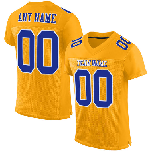 Custom Gold Royal-White Mesh Authentic Football Jersey - Main View