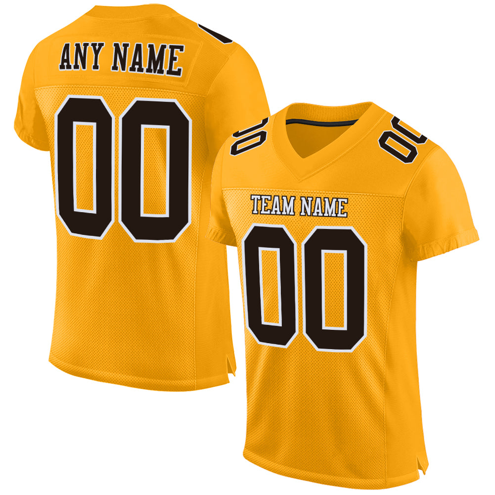 Custom Gold Brown-White Mesh Authentic Football Jersey - Main View
