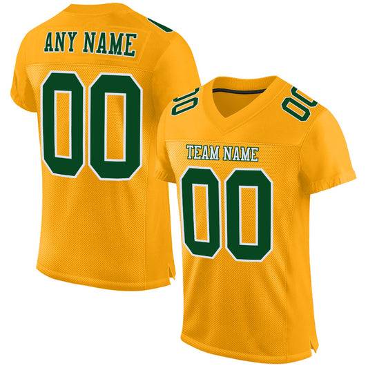 Custom Gold Green-White Mesh Authentic Football Jersey - Main View