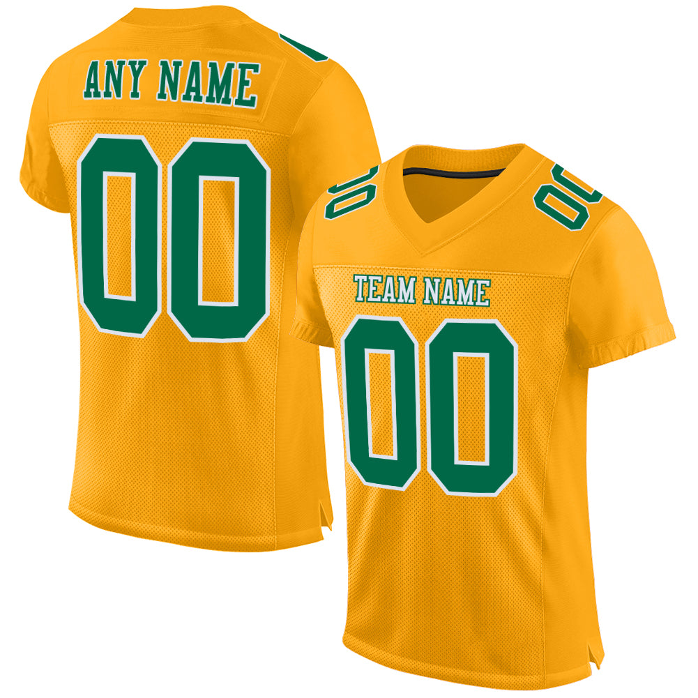 Custom Gold Kelly Green-White Mesh Authentic Football Jersey - Main View