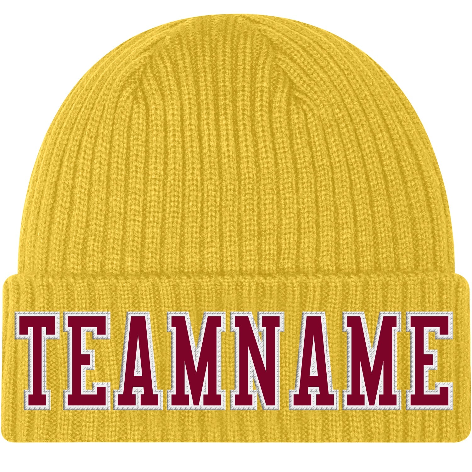 Custom Gold Maroon-White Stitched Cuffed Knit Hat - Main View