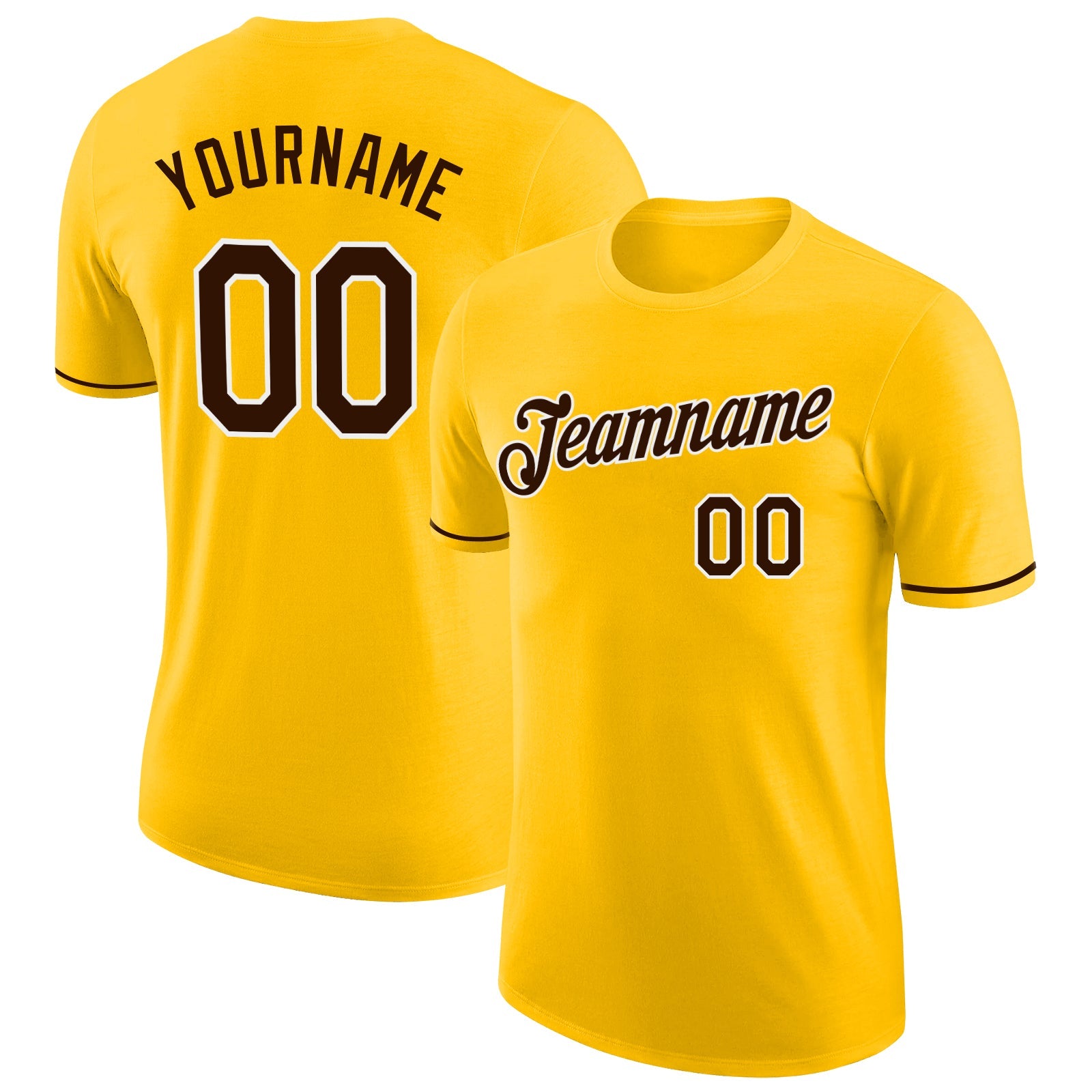 Custom Gold Brown-White Performance T-Shirt - Main View