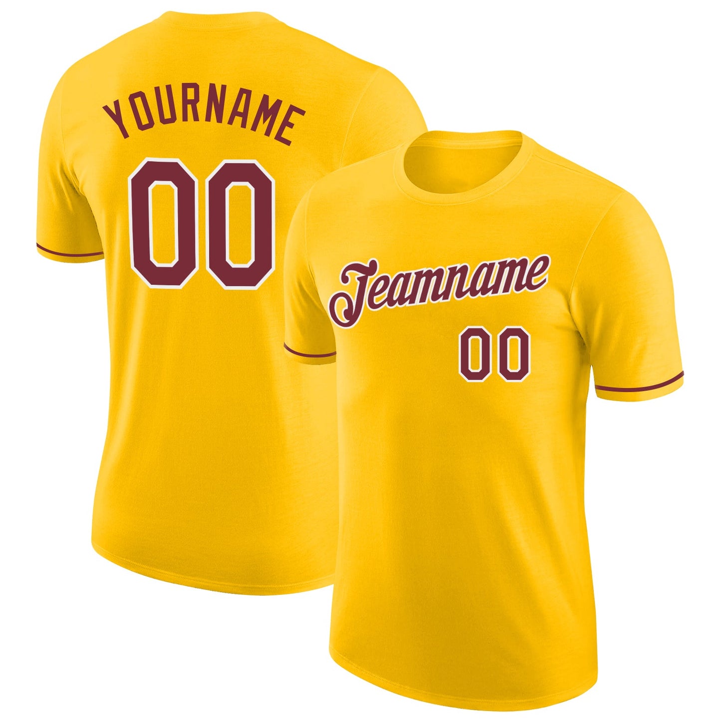 Custom Gold Burgundy-White Performance T-Shirt - Main View