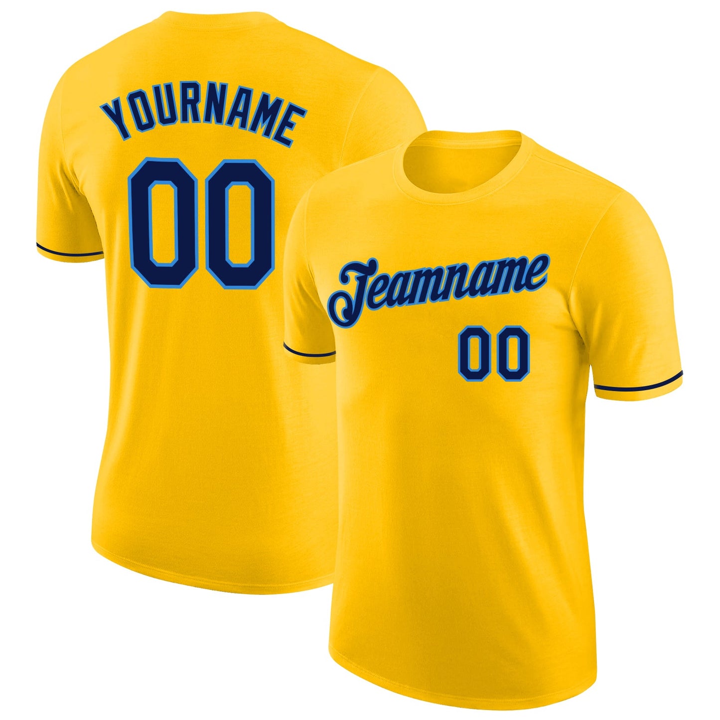 Custom Gold Navy-Powder Blue Performance T-Shirt - Main View