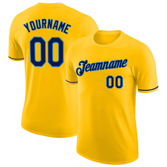 Custom Gold Navy-Powder Blue Performance T-Shirt - Main View