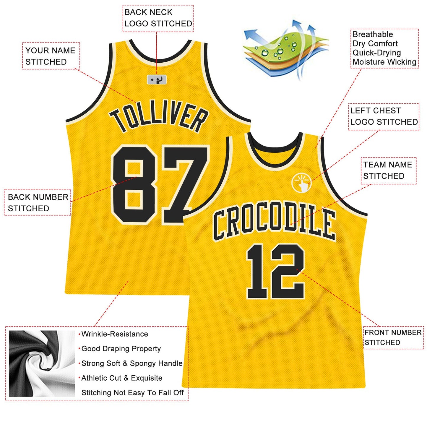 Custom Gold Black-Cream Authentic Throwback Basketball Jersey view 2