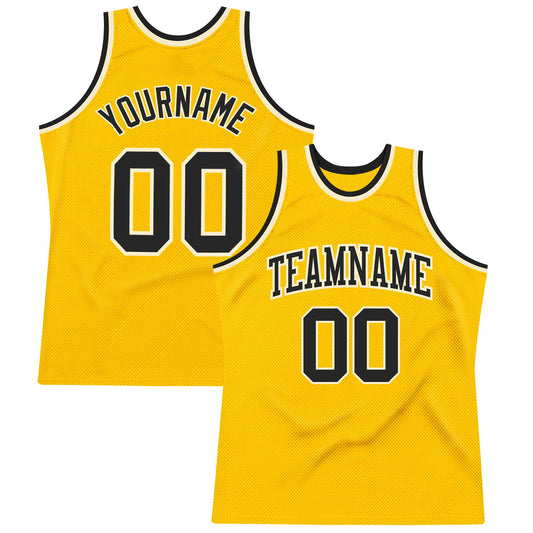 Custom Gold Black-Cream Authentic Throwback Basketball Jersey - Main View