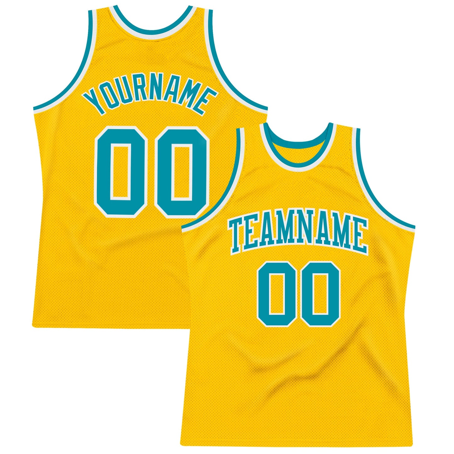 Custom Gold Teal-White Authentic Throwback Basketball Jersey - Main View