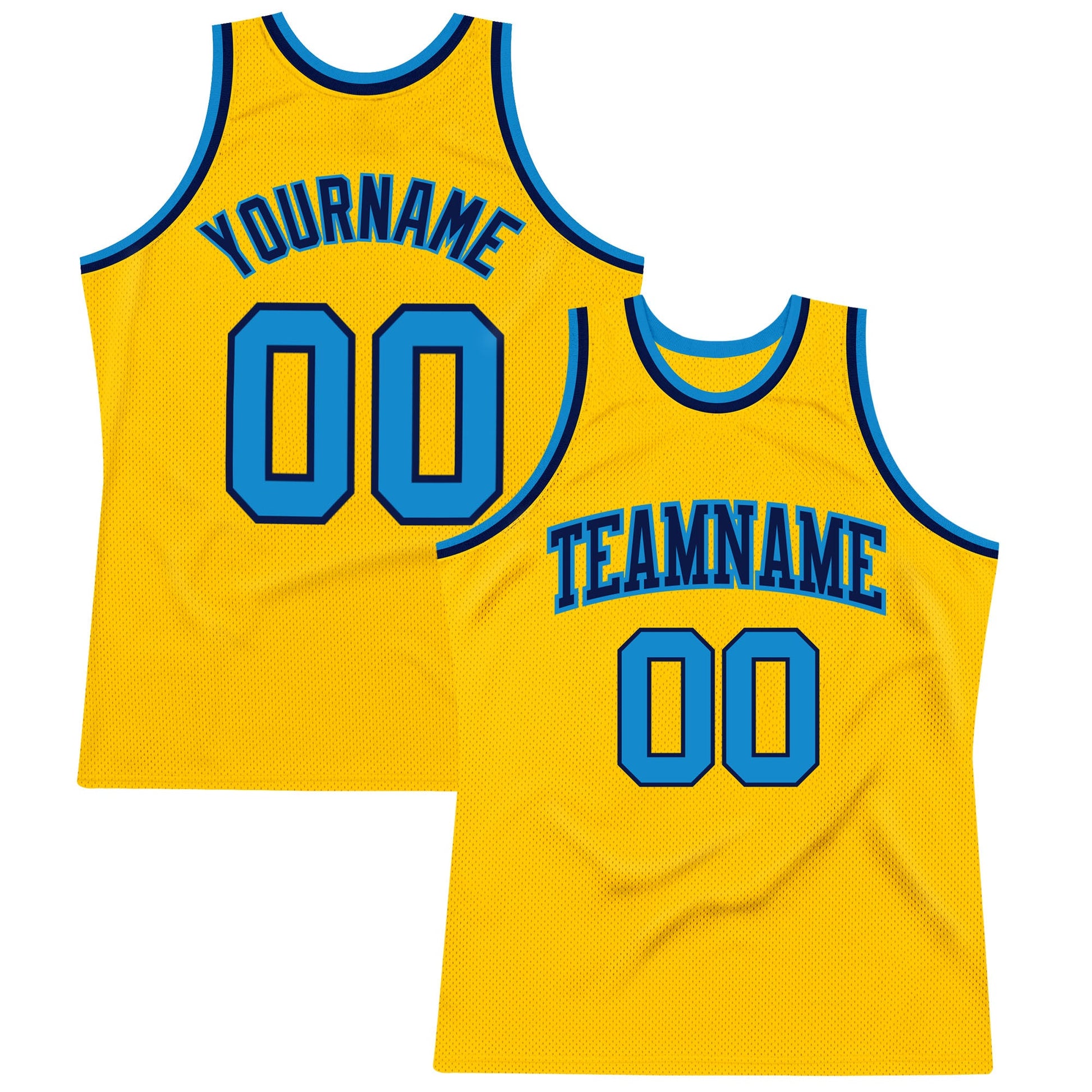 Custom Gold Blue-Navy Authentic Throwback Basketball Jersey - Main View