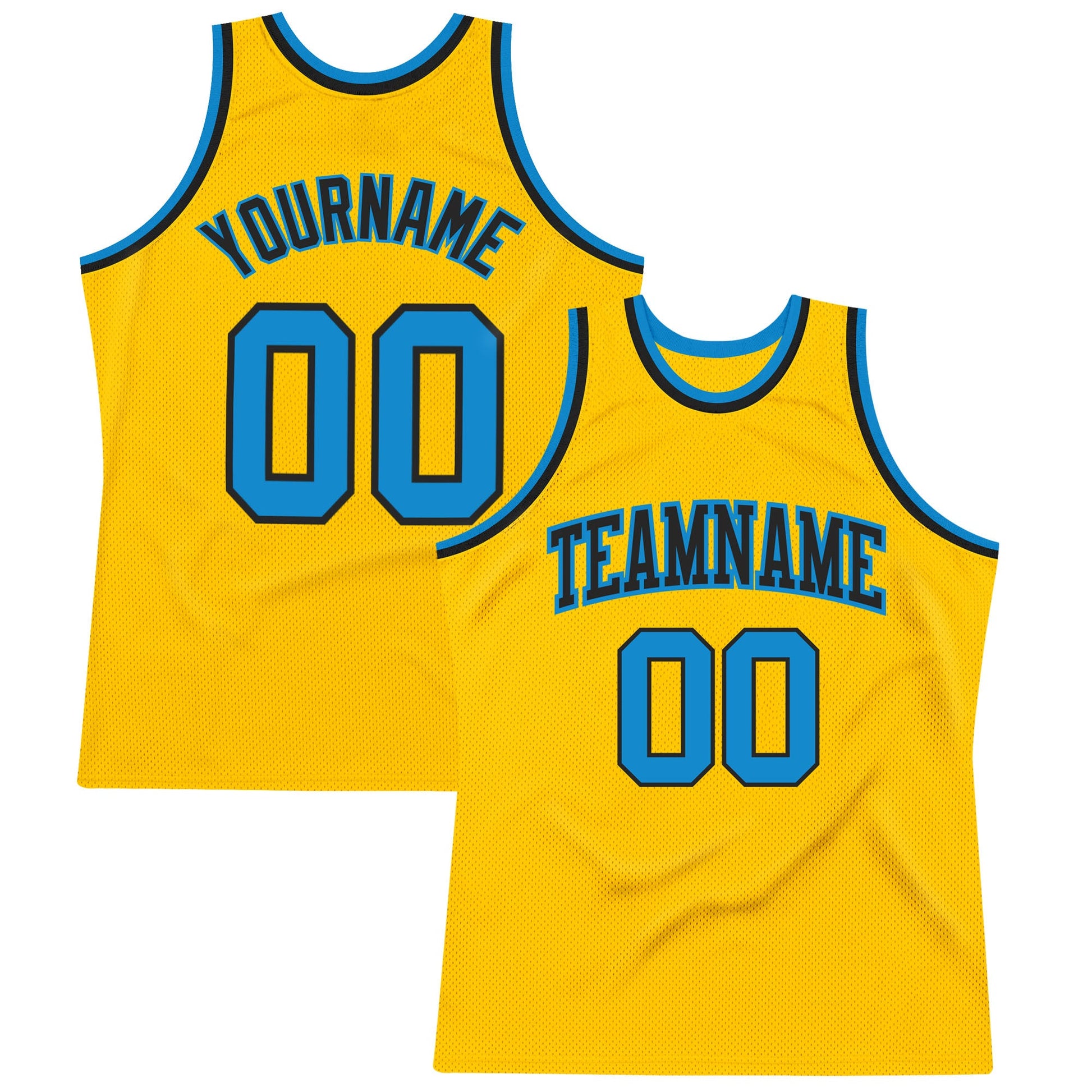 Custom Gold Blue-Black Authentic Throwback Basketball Jersey - Main View