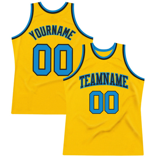 Custom Gold Blue-Black Authentic Throwback Basketball Jersey - Main View