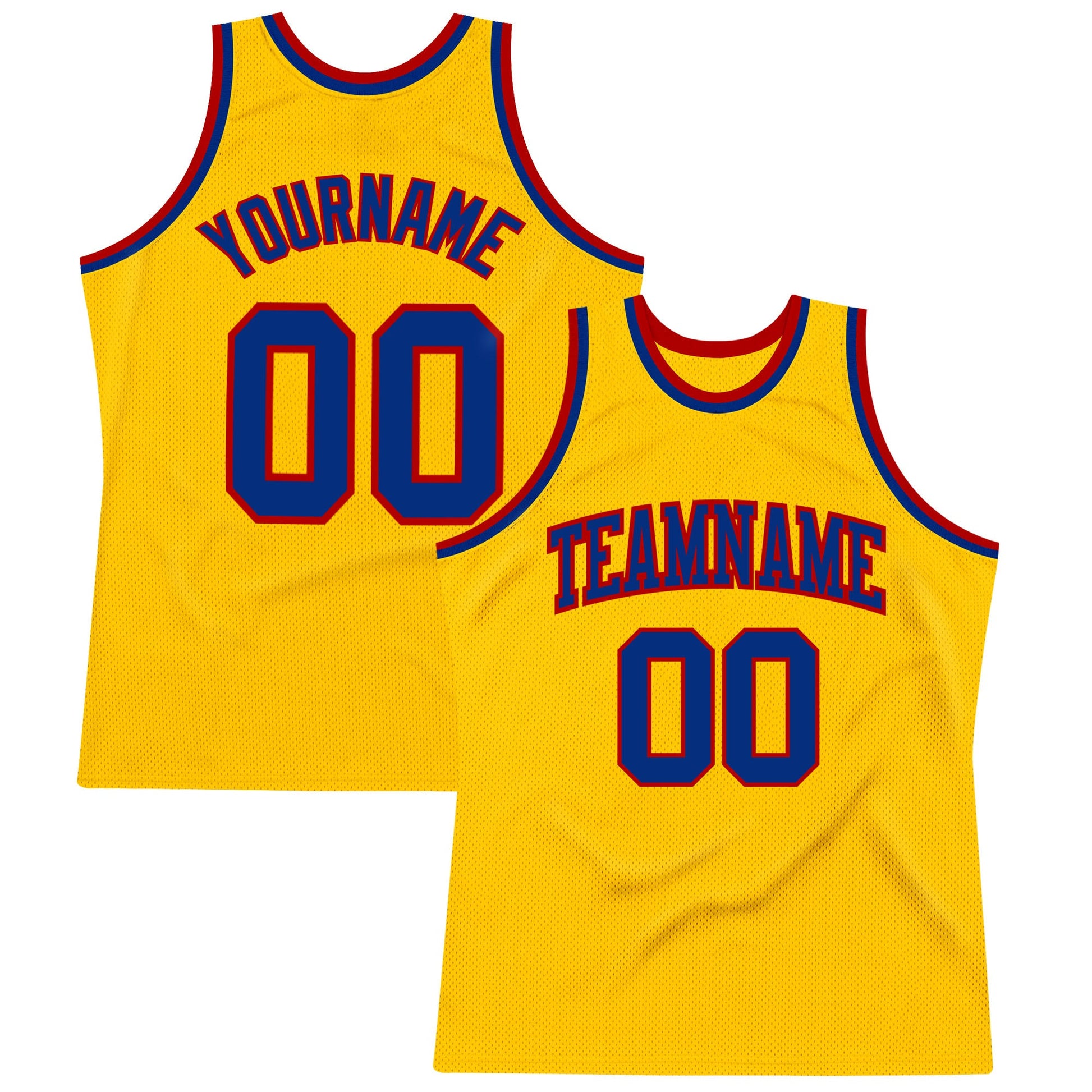 Custom Gold Royal-Red Authentic Throwback Basketball Jersey - Main View