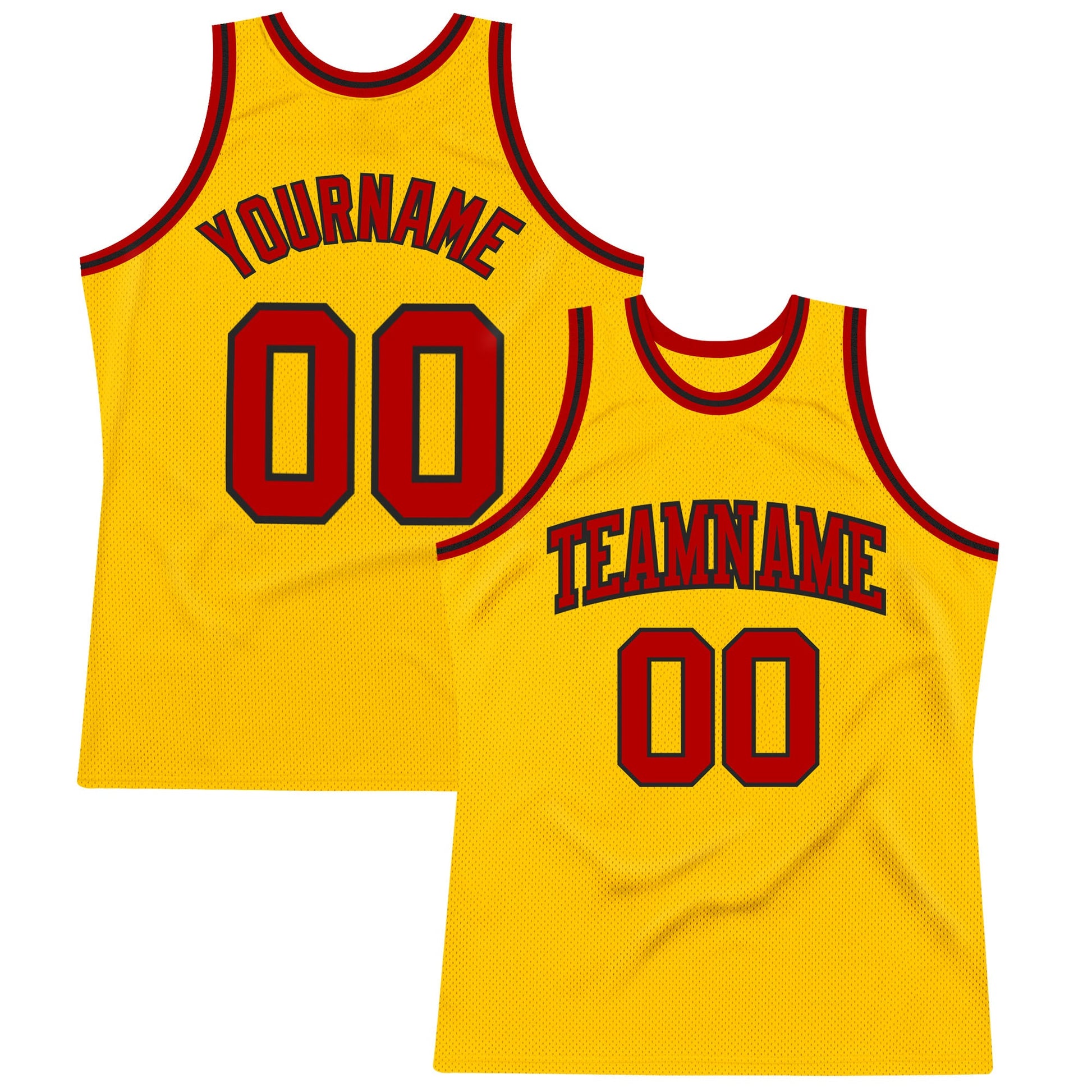Custom Gold Red-Black Authentic Throwback Basketball Jersey - Main View