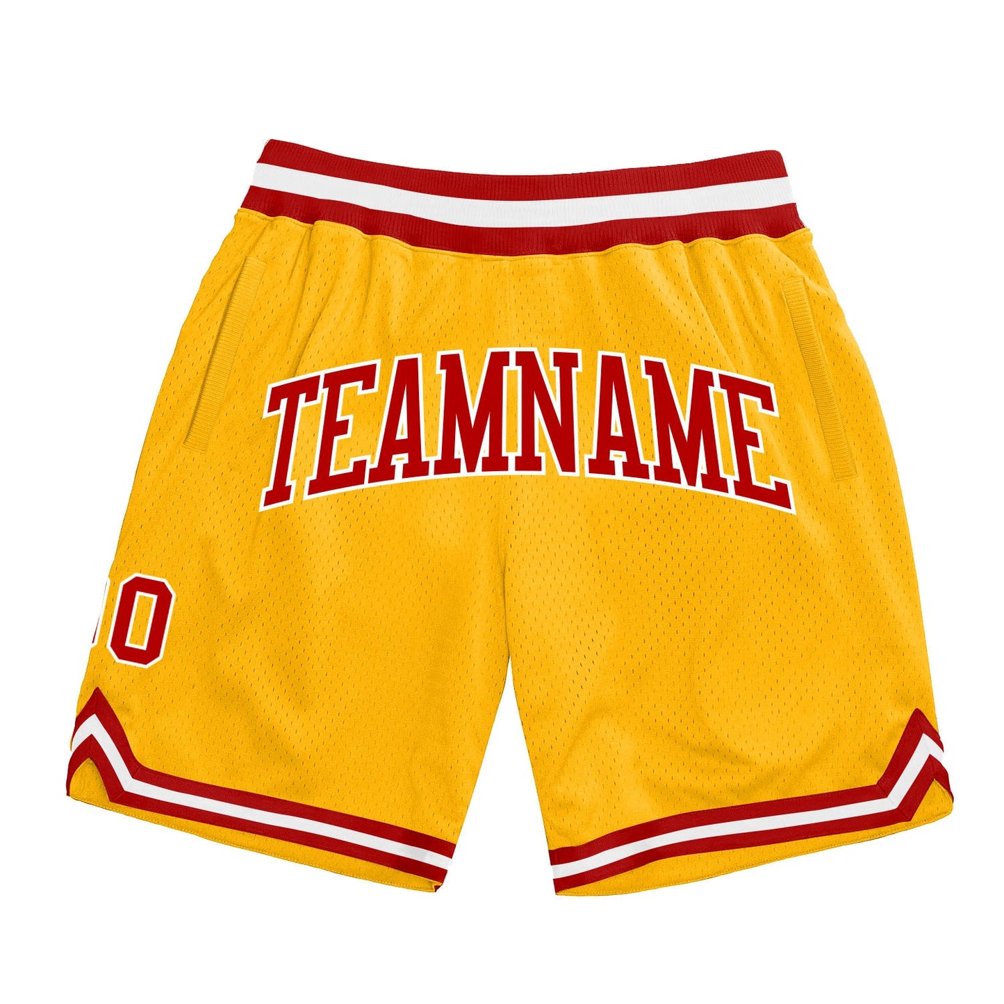 Custom Gold Red-White Authentic Throwback Basketball Shorts - Main View