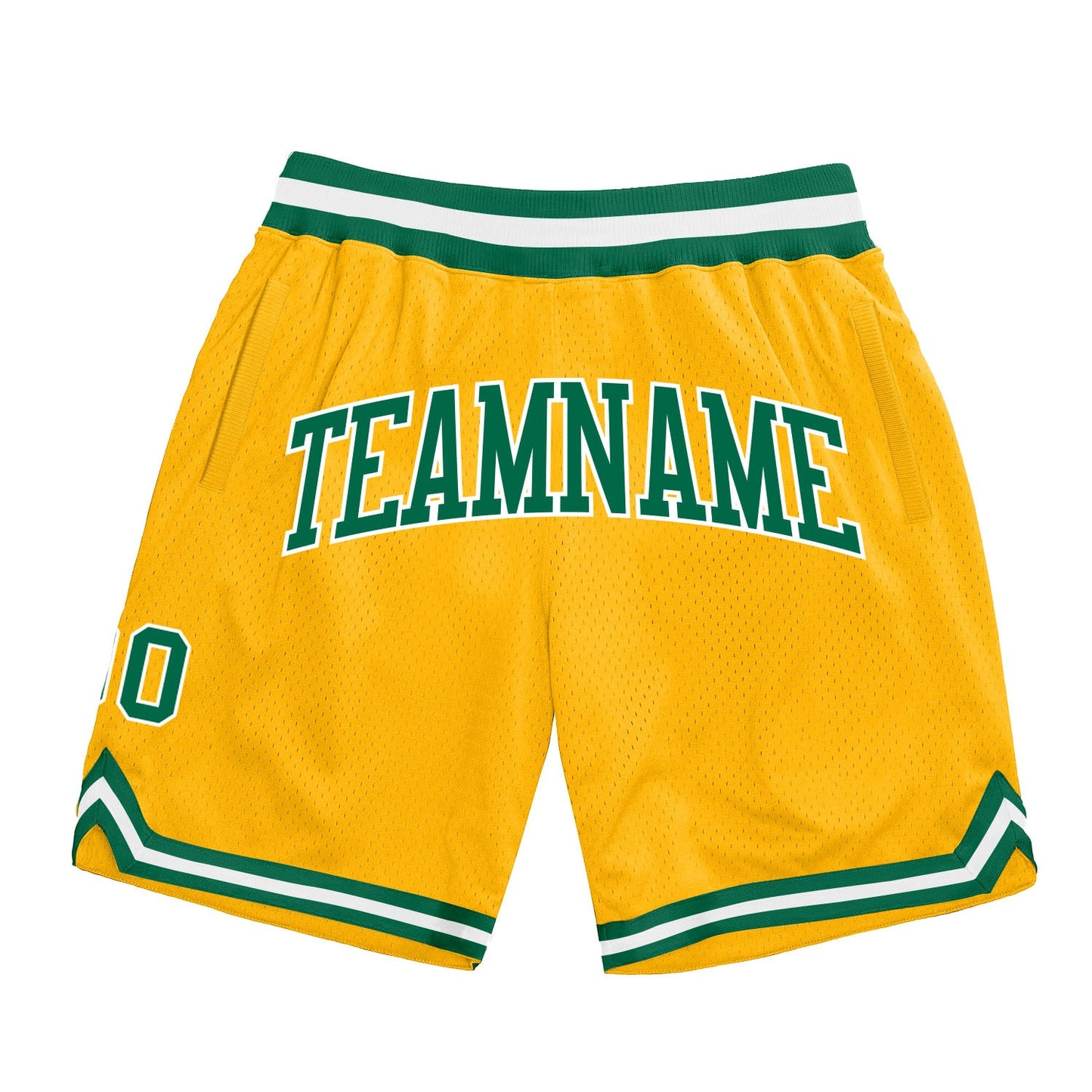 Custom Gold Kelly Green-White Authentic Throwback Basketball Shorts - Main View