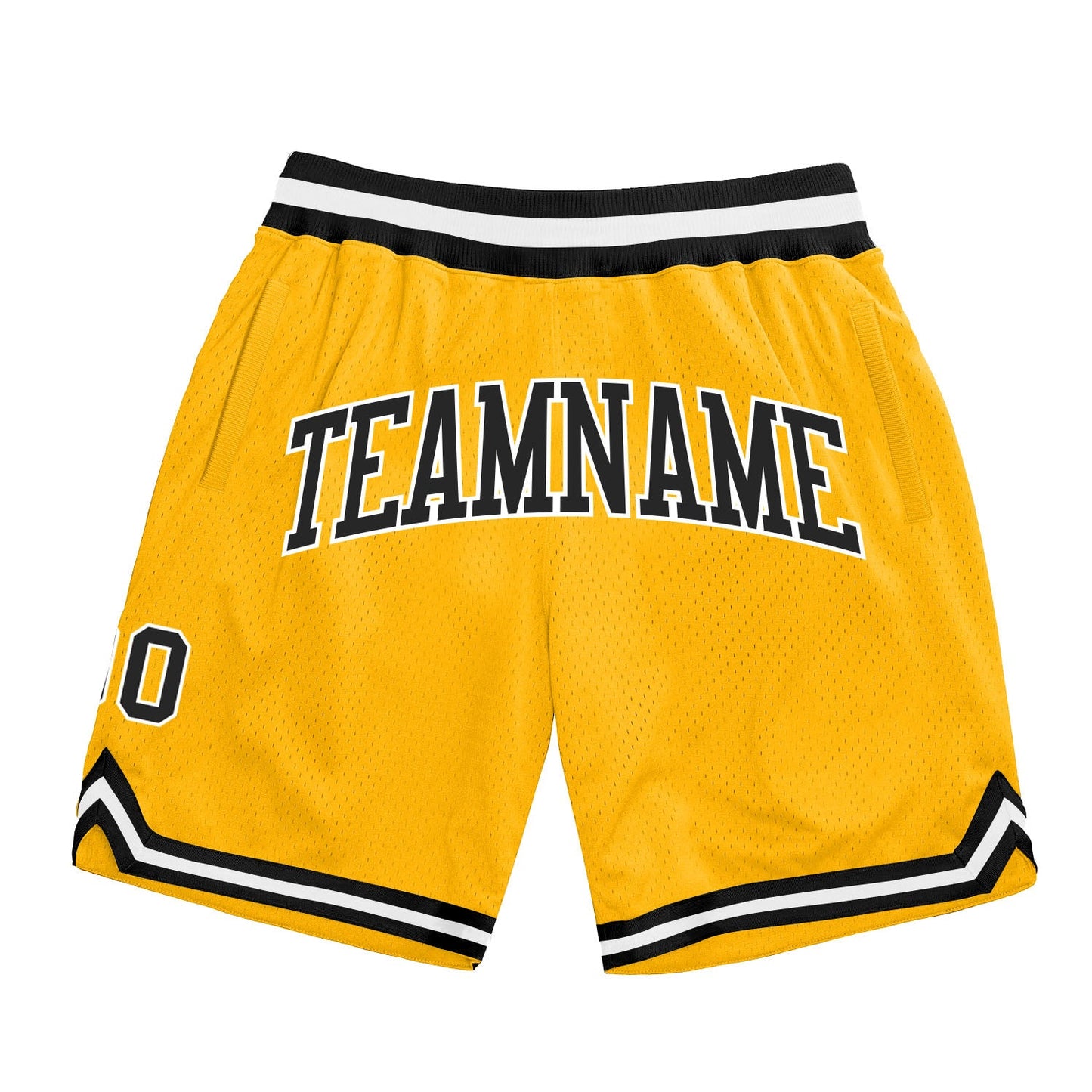 Custom Gold Black-White Authentic Throwback Basketball Shorts - Main View