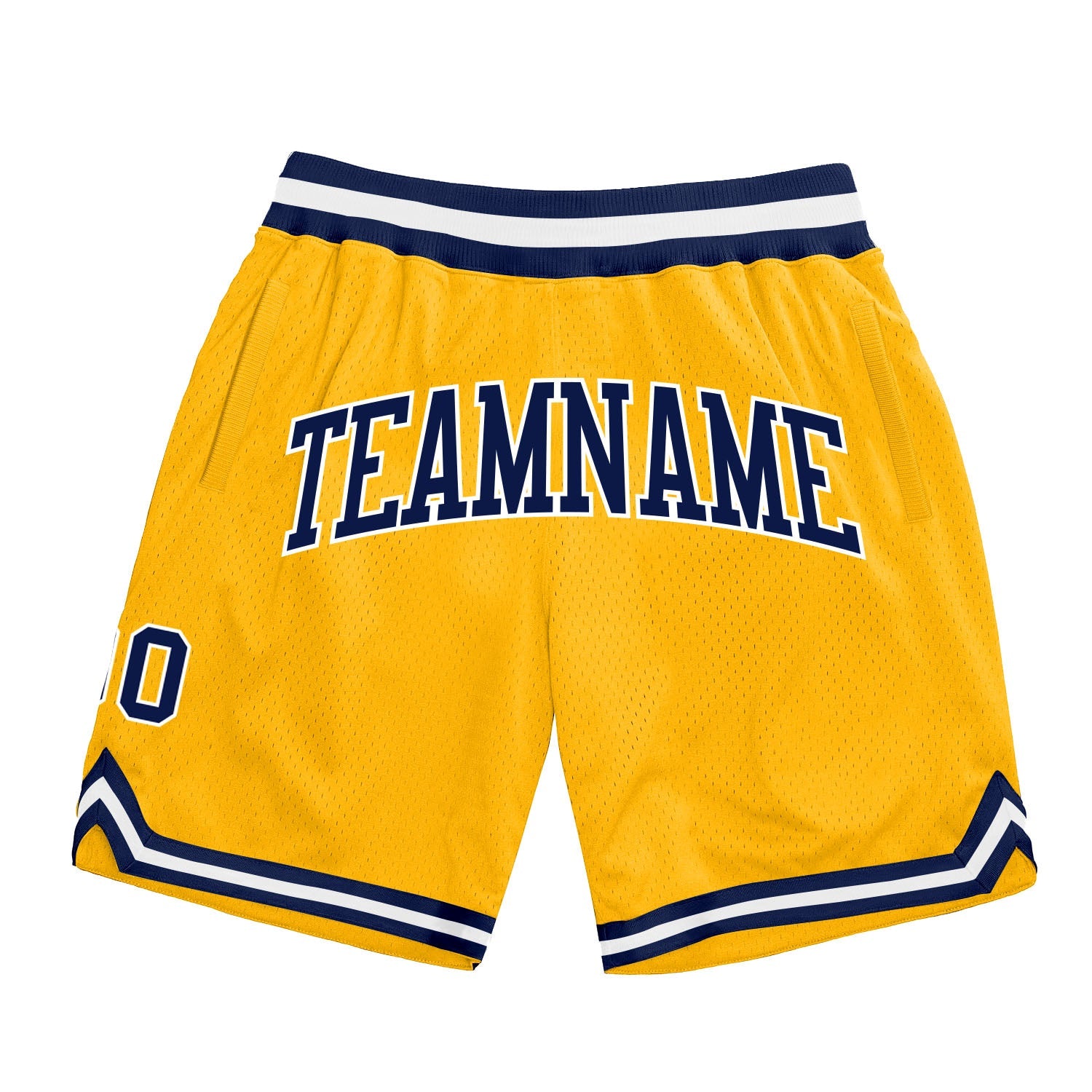 Custom Gold Navy-White Authentic Throwback Basketball Shorts - Main View