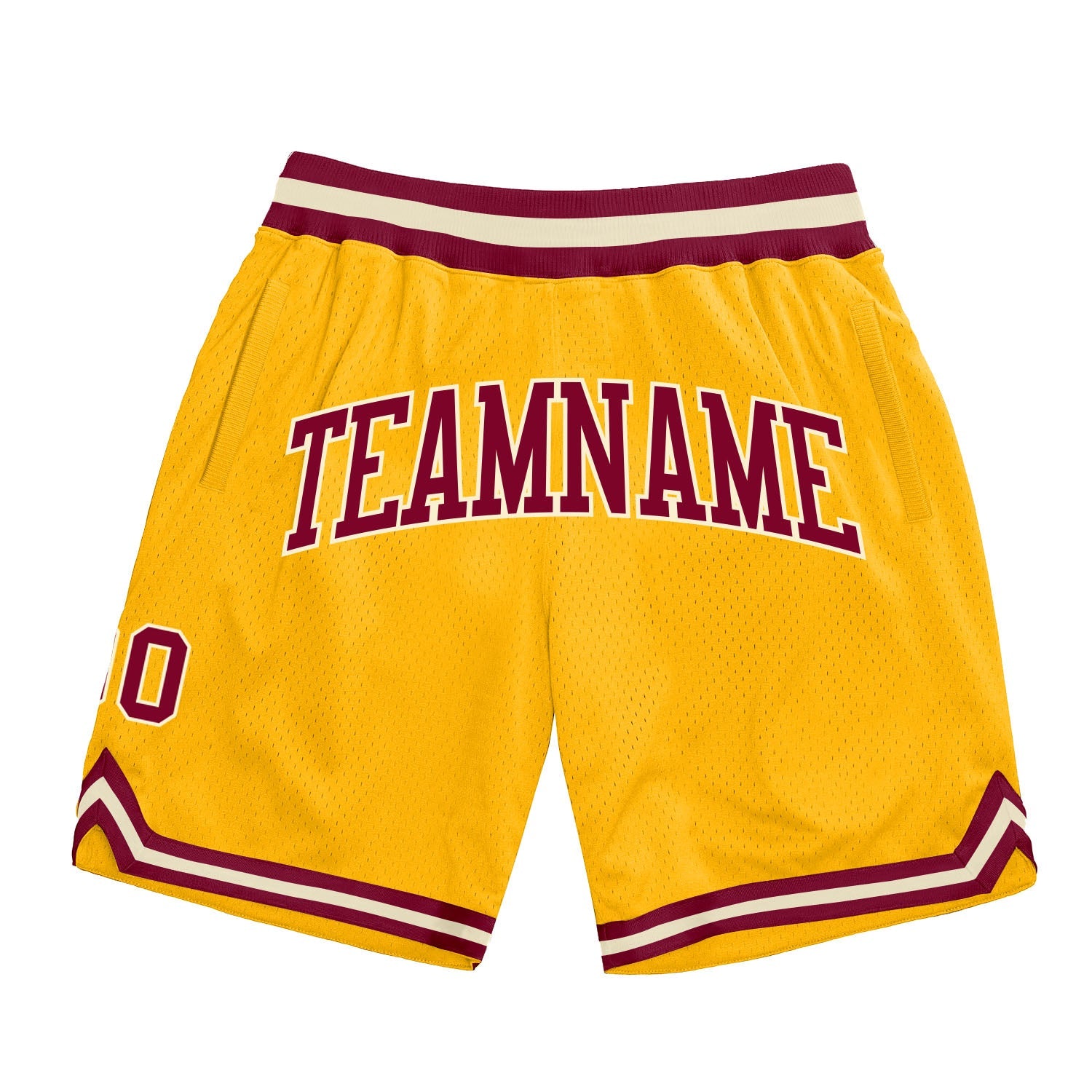 Custom Gold Maroon-Cream Authentic Throwback Basketball Shorts - Main View