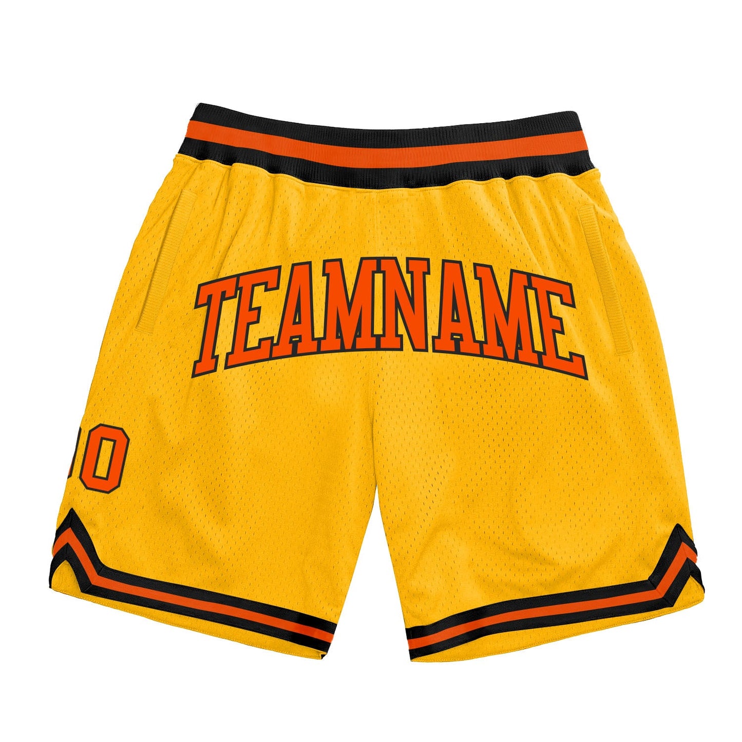 Custom Gold Orange-Black Authentic Throwback Basketball Shorts - Main View