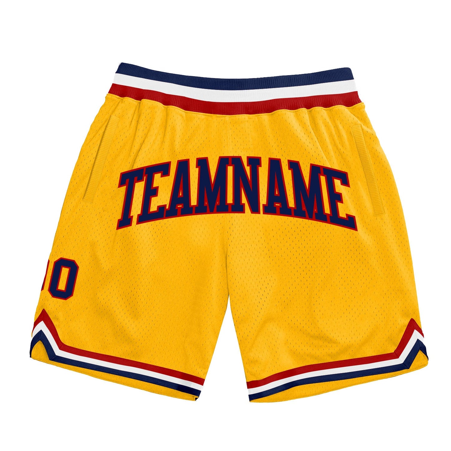Custom Gold Navy-Red Authentic Throwback Basketball Shorts - Main View