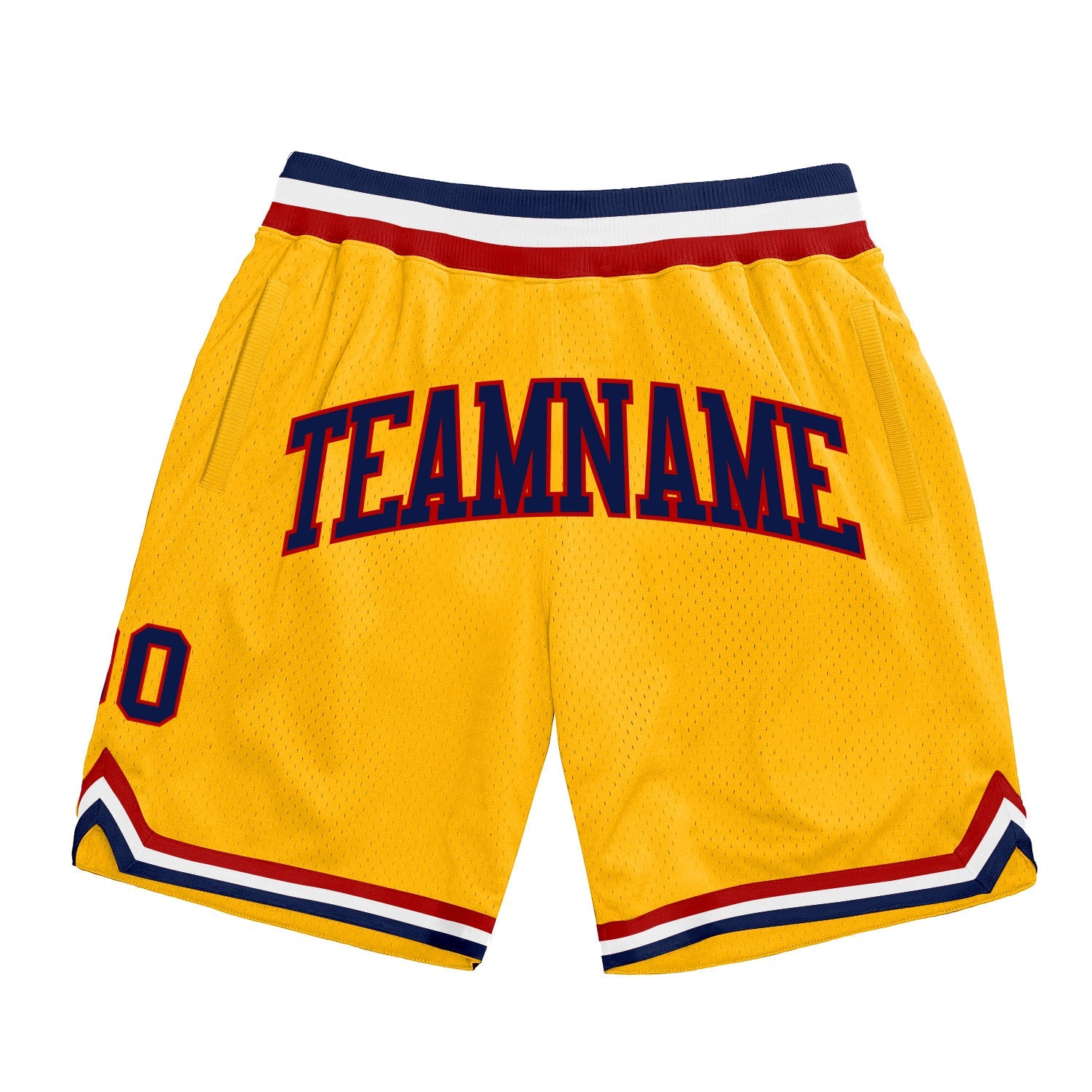 Custom Gold Navy-Red Authentic Throwback Basketball Shorts - Main View
