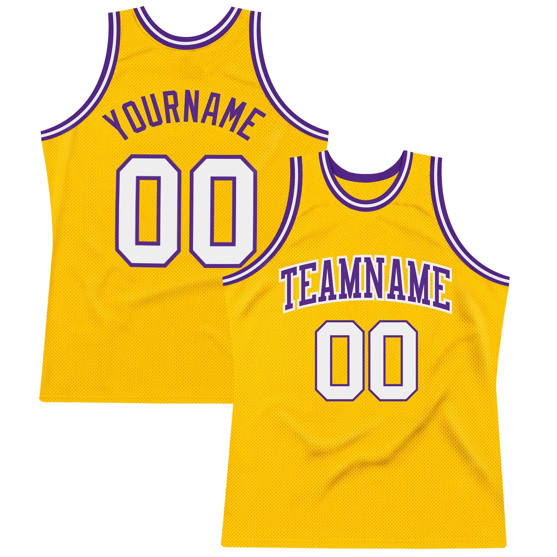 Custom Gold White-Purple Authentic Throwback Basketball Jersey - Main View