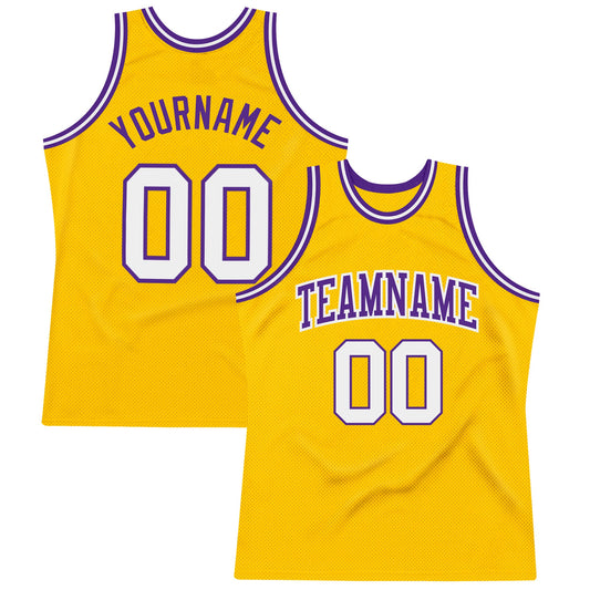 Custom Gold White-Purple Authentic Throwback Basketball Jersey - Main View