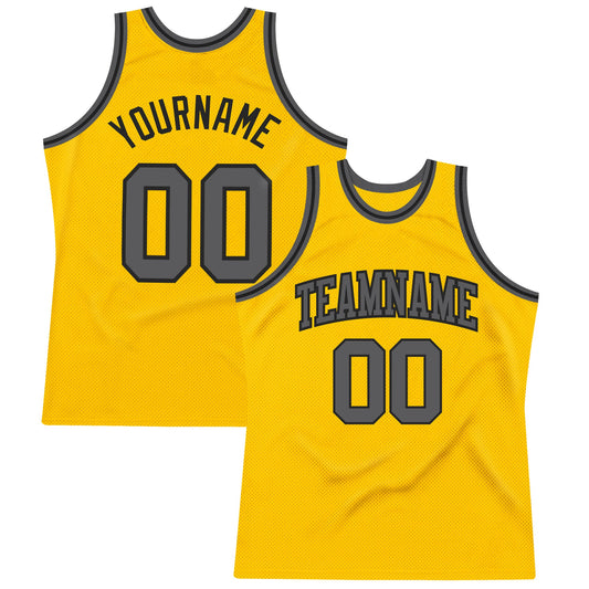 Custom Gold Steel Gray-Black Authentic Throwback Basketball Jersey - Main View